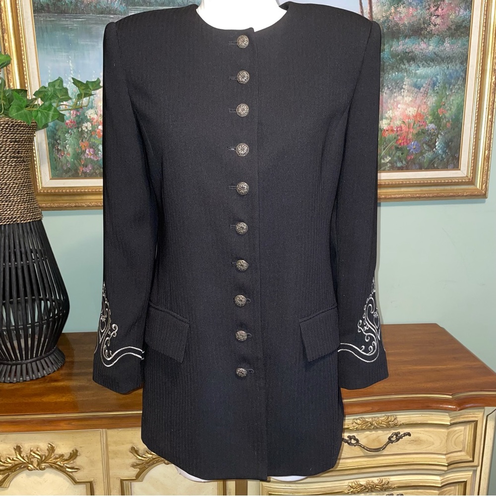 Vintage Lord & Taylor Black & Silver Embroidered Military Blazer Jacket